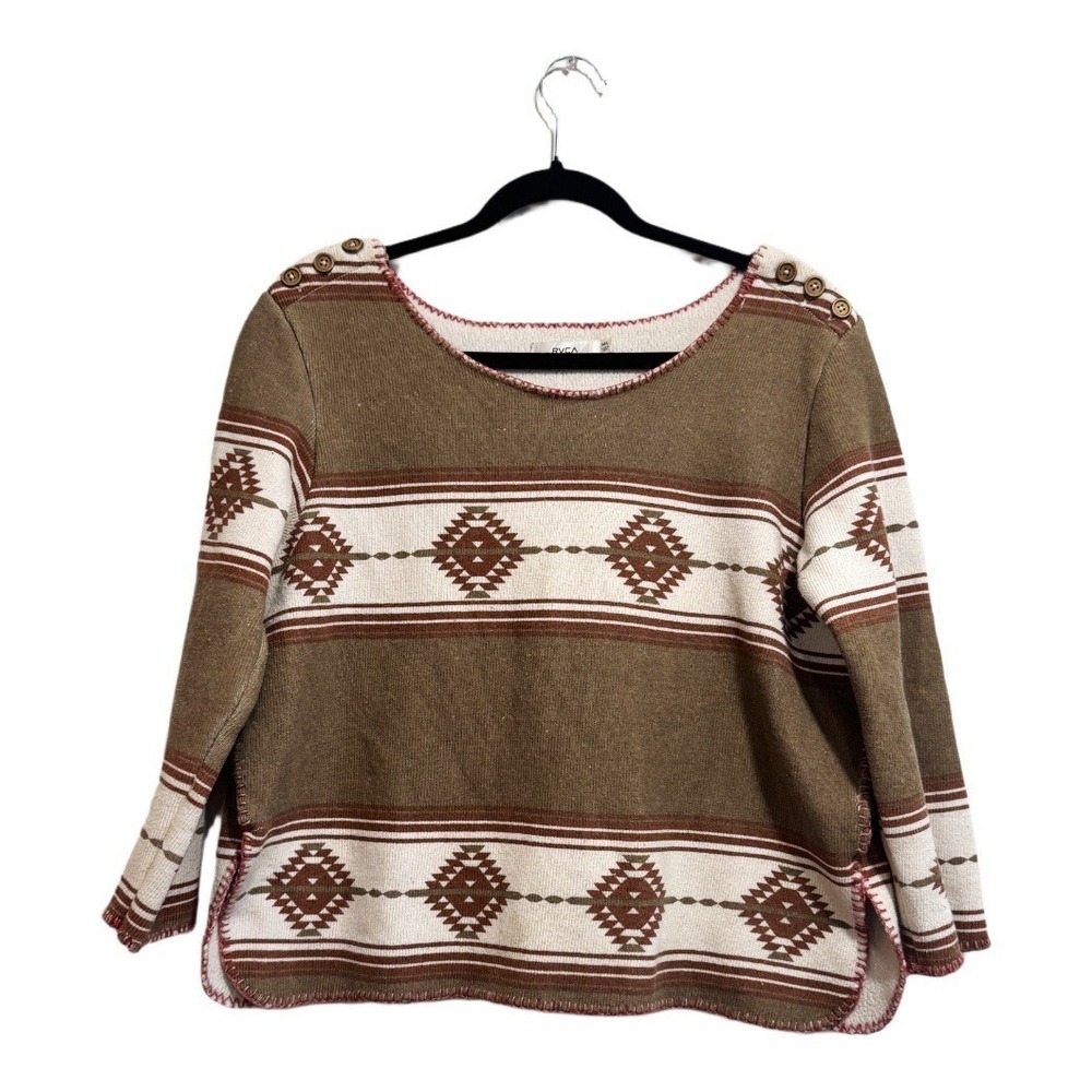 RVCA Aztec Pattern Pullover Sweatshirt‎ Poncho Women's M/L Brown 3/4th Sleeve